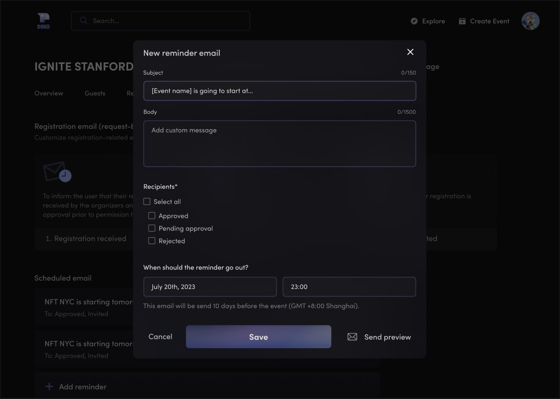 Dino reminder email composer